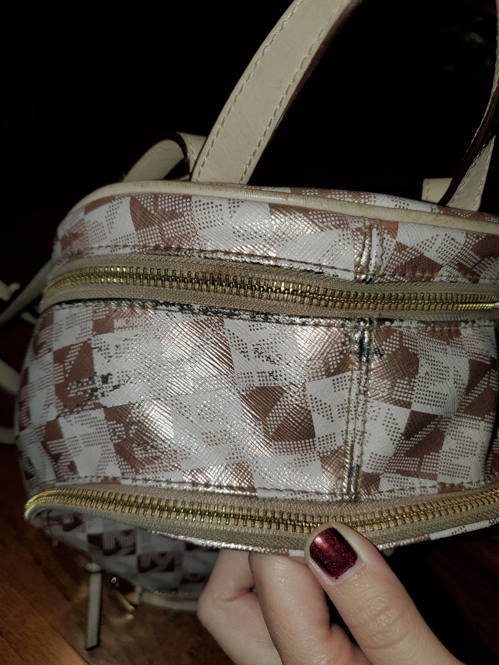 Michael Kors Rose Gold Signature Check Rhea Backpack- Read Description - Picture 7 of 10